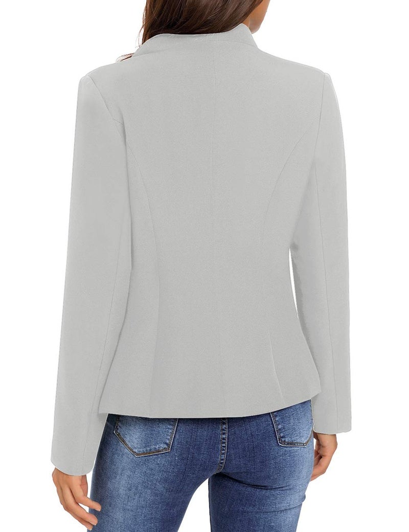 GRAPENT Women's Grey Business Casual Buttons Pockets Open Front Blazer Suit Cardigan Outerwear Medium (Fits US 8-US 10) - Image 2